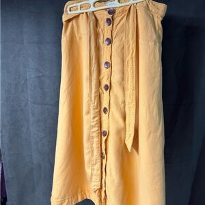 Anthropologie Mustard Button-Front A-Line Skirt